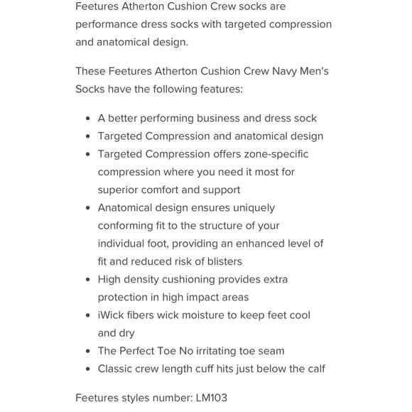 BNWT MENS’ FEETURES ATHERTON RIBBED COMPRESSION CUSHION CREW NAVY STRIPED LARGE - Picture 7 of 8